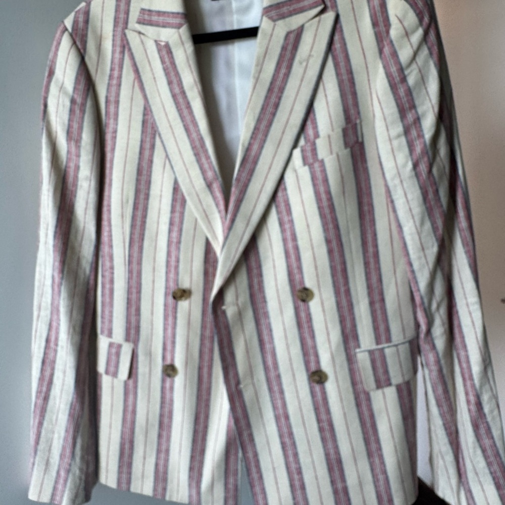 ASOS Cream and Red Sport Coat with Vertical Stripes